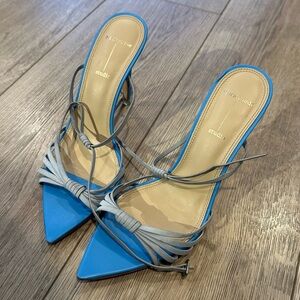 Black Suede Studio “Demi” Blue Strappy Heels